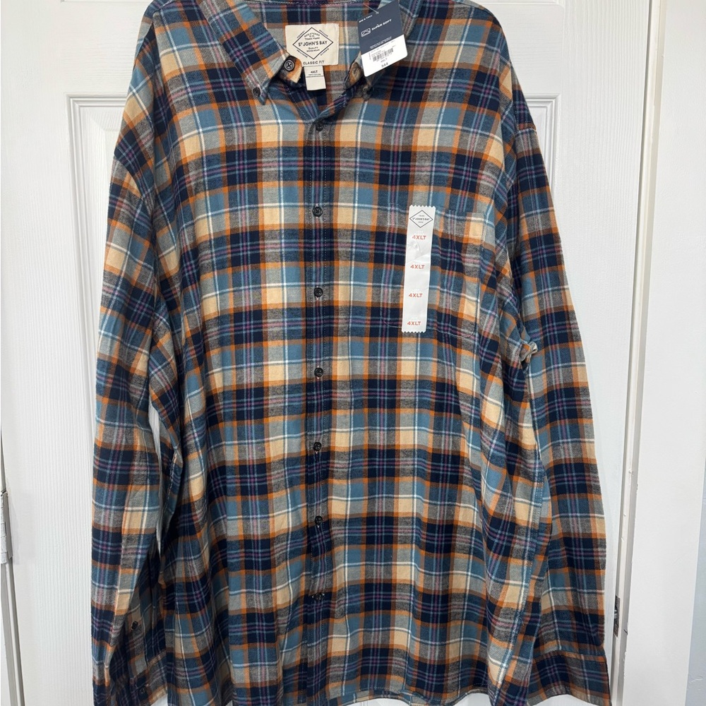 St. John's Bay Blue and Brown Plaid Shirt